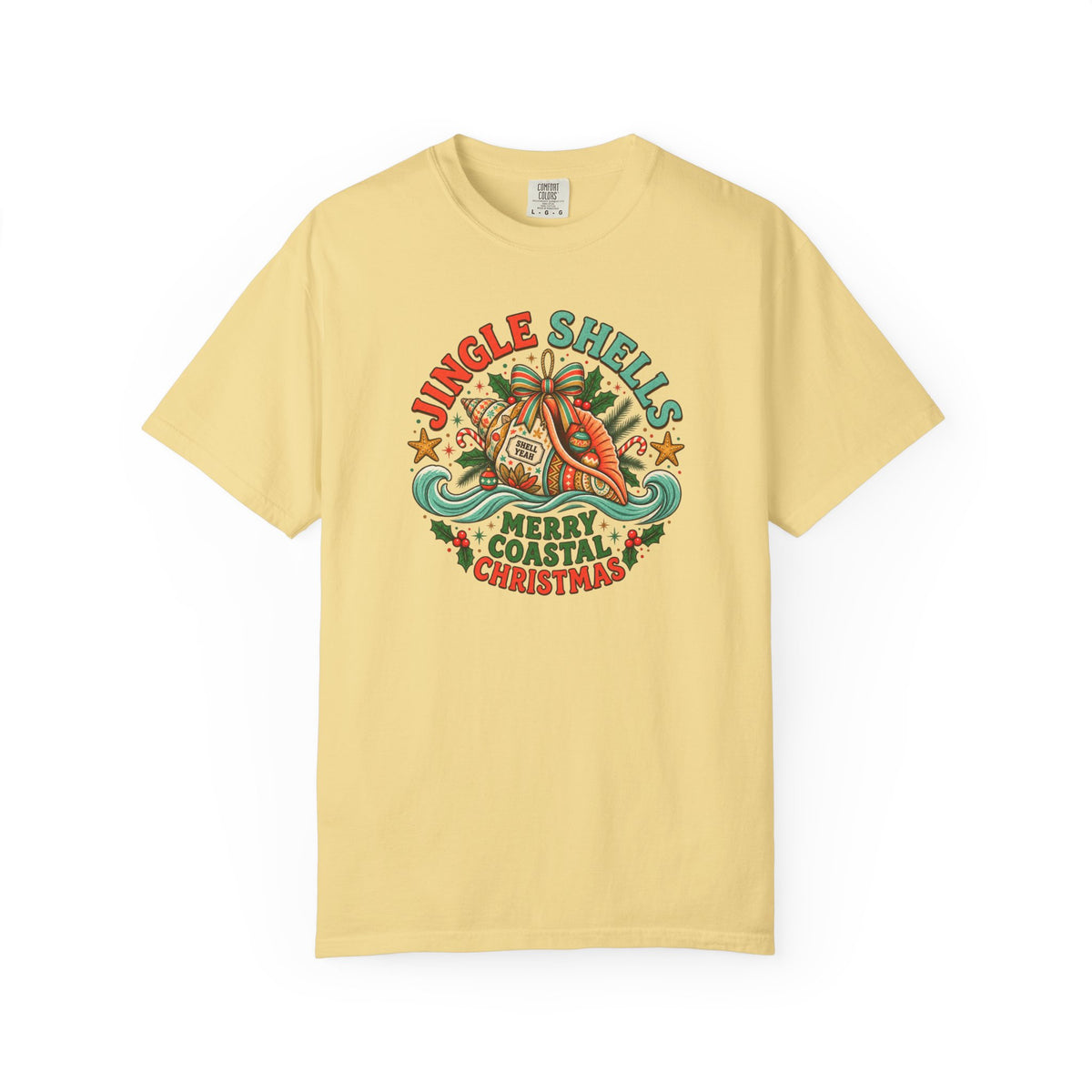 Jingle Shells Merry Coastal Christmas T-Shirt | Beach Seashell Holiday Tee