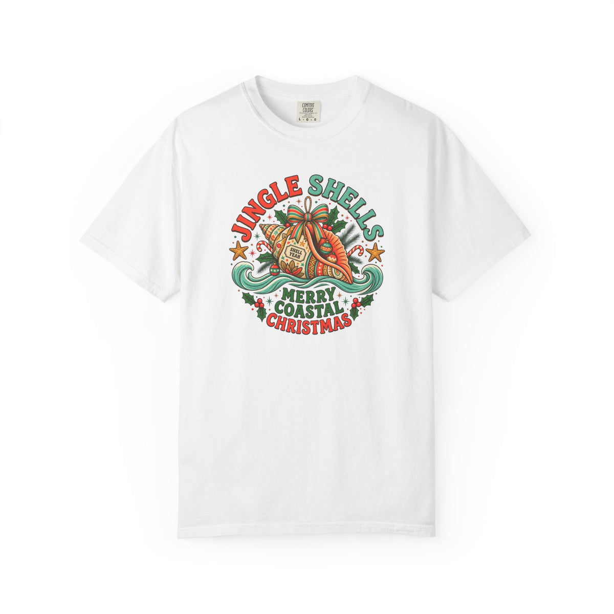 Jingle Shells Merry Coastal Christmas T-Shirt | Beach Seashell Holiday Tee