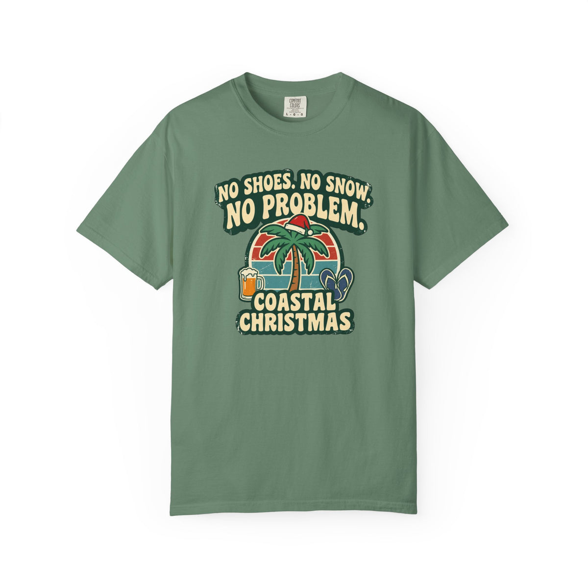 No Shoes No Snow No Problem Coastal Christmas T-Shirt | Funny Beach Holiday Tee
