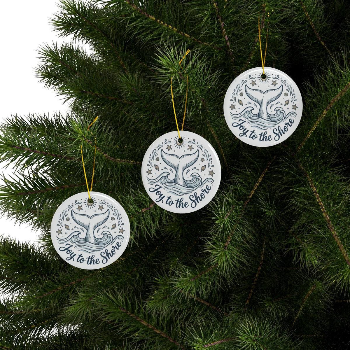 Joy to the Shore Whale Tail Ceramic Christmas Ornament | Coastal Holiday Decor