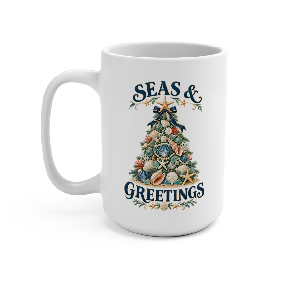 Seas & Greetings Seashell Christmas Tree Coffee Mug | Coastal Holiday Cup