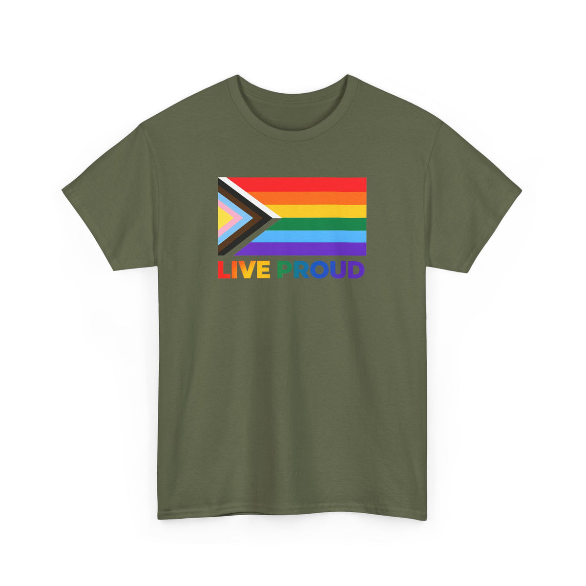 Live Proud Progress Pride Flag T-Shirt | LGBTQ+ Equality Graphic Tee