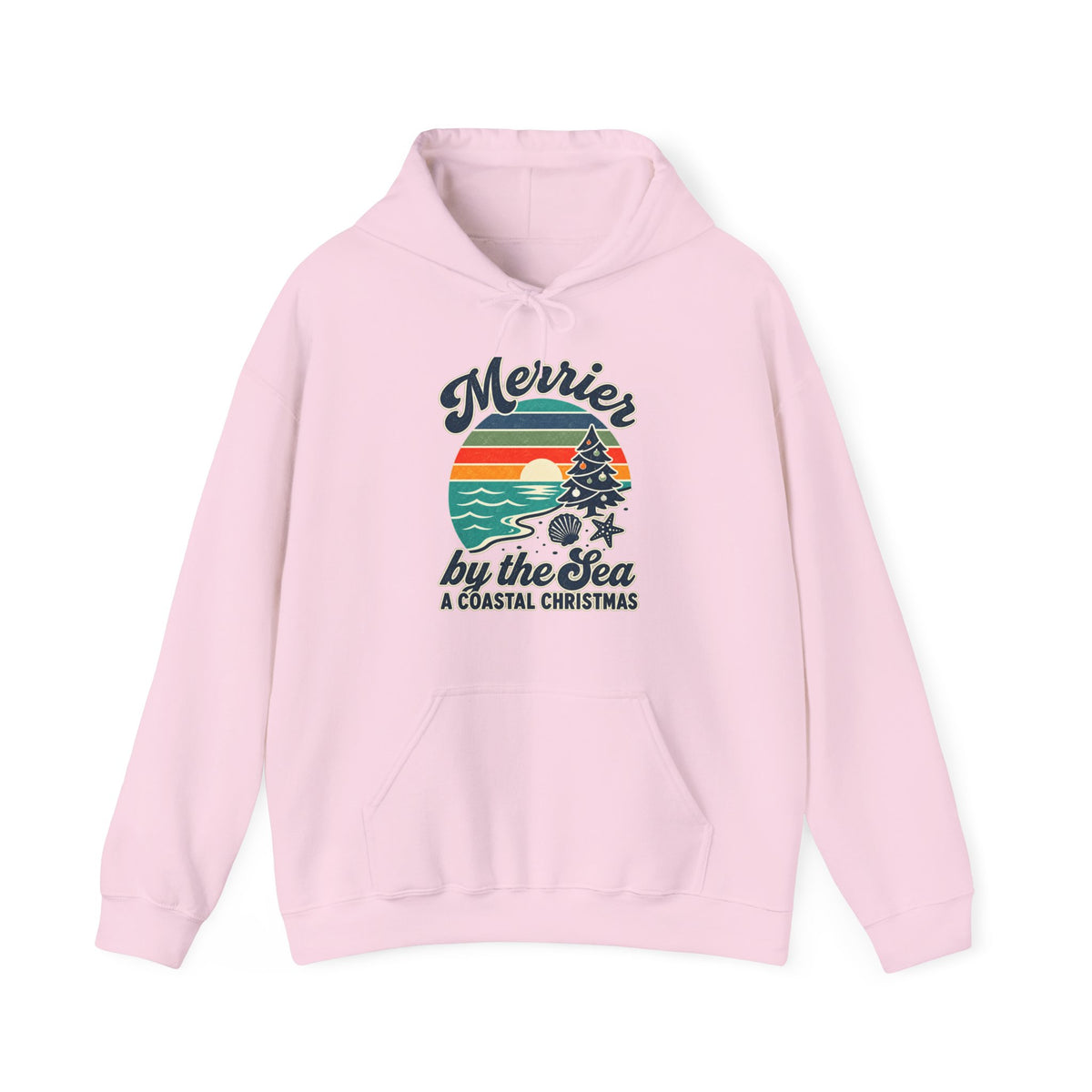 Merrier by the Sea Coastal Christmas Hoodie | Vintage Beach Holiday Sweatshirt