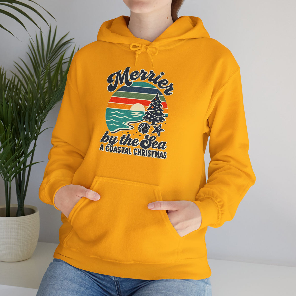 Merrier by the Sea Coastal Christmas Hoodie | Vintage Beach Holiday Sweatshirt
