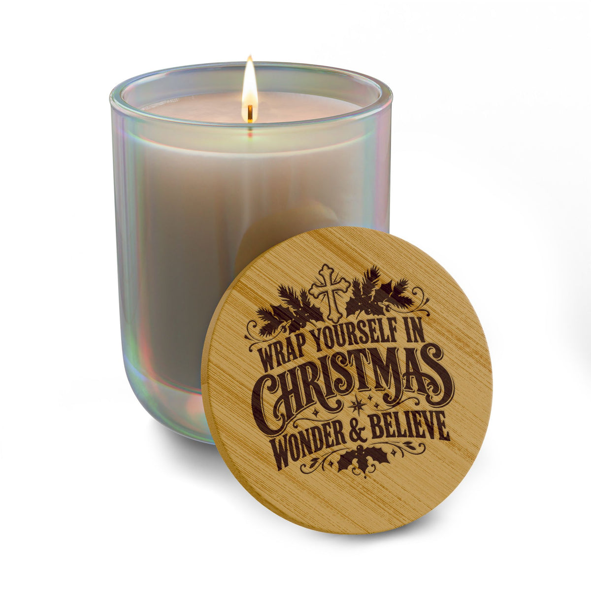 Wrap Yourself in Christmas Wonder & Believe Soy Candle | Christian Holiday Decor & Gift