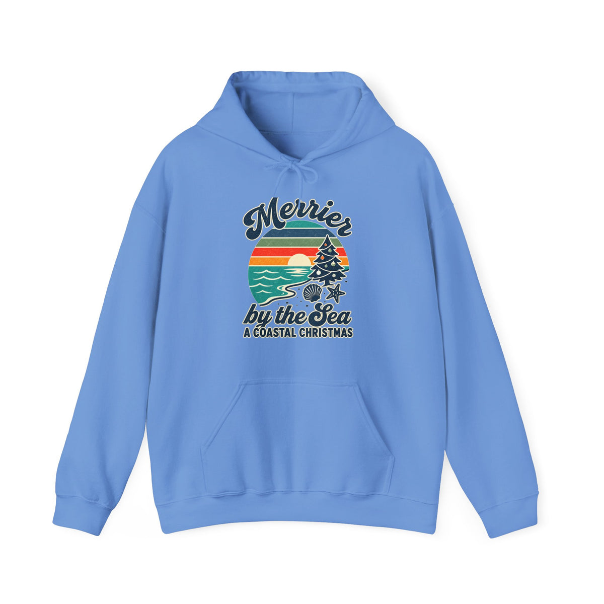 Merrier by the Sea Coastal Christmas Hoodie | Vintage Beach Holiday Sweatshirt